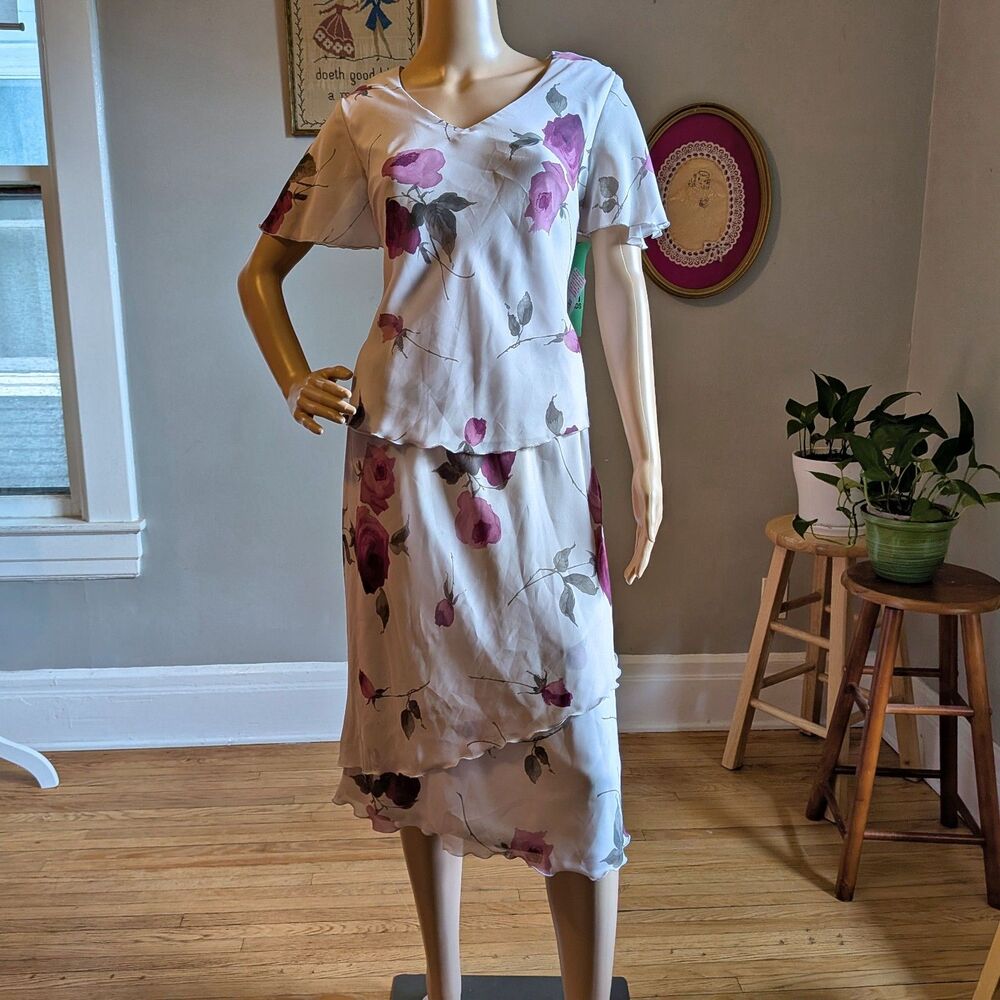 NWT Vintage 1990s R&M Richards Skirt Set Layered Fairycore Floral Size 8